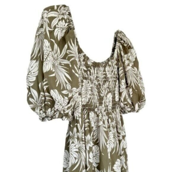 NWT La Ligne Pyper Green White Silk Smocked Meghan Markle Maxi Dress Size S - Picture 5 of 12